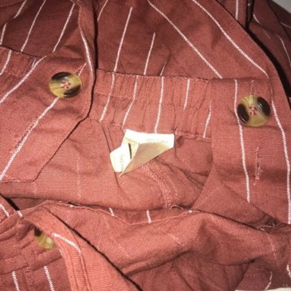 Japna Striped Linen Blend Dress Vintage Overall Feel Crisscross Back Pinafore M - Picture 7 of 11